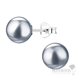 0480 Silver earrings 8 mm DARK GREY PEARL