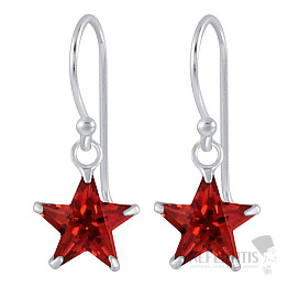 02106 Silver dangle earrings 22 mm RED STAR