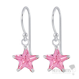 02108 Silver dangle earrings 22 mm PINK STAR