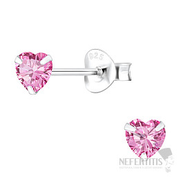 3691 Stříbrné náušnice pecky se zirkony 4mm PINK HEART