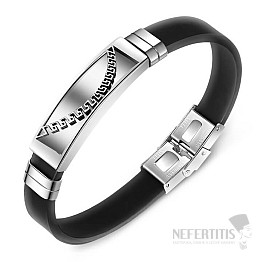 Schwarzes Silikonarmband für Herren mit Greca-Silberdekor
