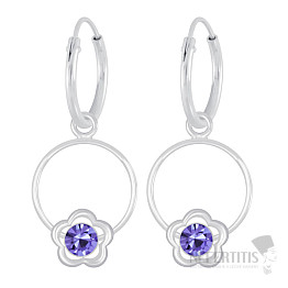 8821 Stříbrné kruhové náušnice 26 mm TANZANITE FLOWER