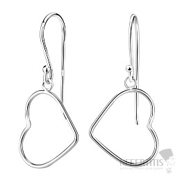 11216 Strieborné visiace náušnice SILVER HEART 26 mm