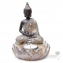 Buddha meditující thajská soška se svícnem pro čajovou svíčku 15 cm