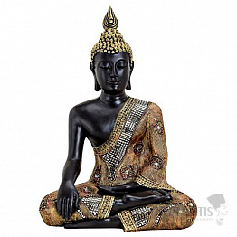 Buddha dotýkající se země thajská soška černozlatá 45 cm