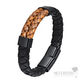 Mens black brown leather bracelet Geometry black
