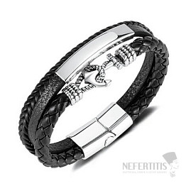 Mens triple leather bracelet Ancora stainless steel decor
