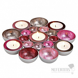 Dekorativer Kerzenhalter aus Metall für Teelichter grau rosa 20 cm