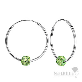 9556 Stříbrné 25 mm KRUHY s třpytivou kuličkou Peridot