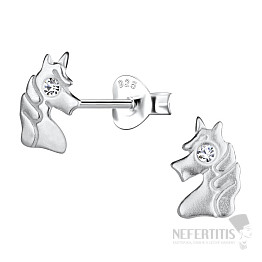 10031611 Silberne Ohrstecker mit Zirkonia-Einhorn