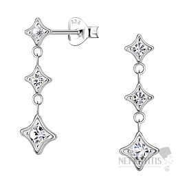 33587 Strieborné visiace náušnice 26 mm WHITE CRYSTAL