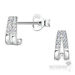 34123 Silver stud earrings with zircons DOUBLE LINE
