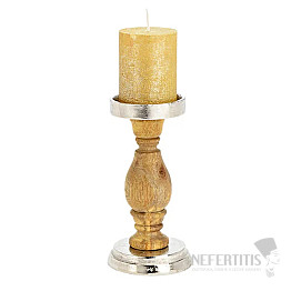 Svícen pro velké svíčky mangové dřevo a kov 20 cm