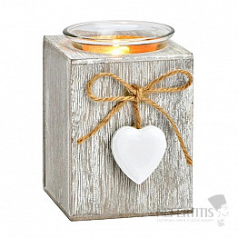 Kerzenhalter Holzwürfel mit Herz für Teelichter 10 cm
