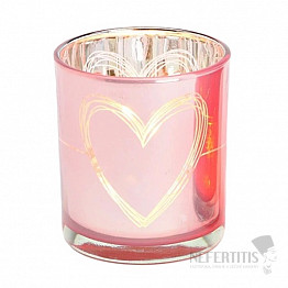 Svícen sklo na čajové svíčky Srdce světle růžový