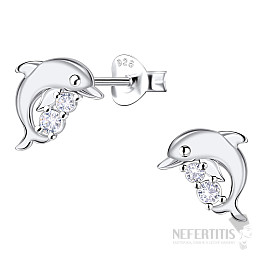 35298 Silver earrings with zircons Dolphin