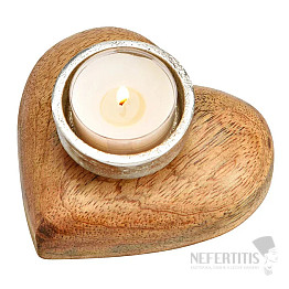 Svícen z mangového dřeva pro čajové svíčky Srdce