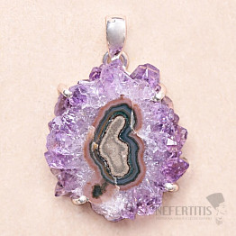 Amethyst geschnitten von Stalaktiten Anhänger Silber Ag 925 P1089