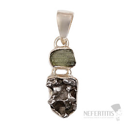 Moldavite and Campo del Cielo meteorite pendant silver Ag 925 LOT11
