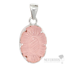 Rosenquarz geschnitzter Anhänger Silber Ag 925 P111