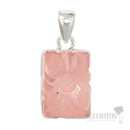 Rose quartz carved pendant silver Ag 925 P112