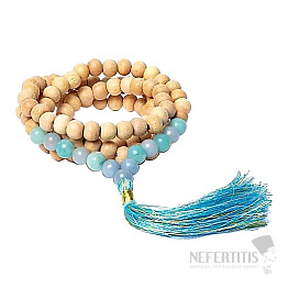Japa Mala Halskette aus Holzperlen und Angelit