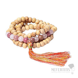 Japa Mala Halskette aus Holzperlen, Thulit und Rosenquarz