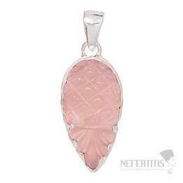 Rose quartz carved pendant silver Ag 925 P127