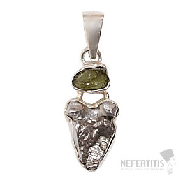 Moldavite and Campo del Cielo meteorite pendant silver Ag 925 LOT13