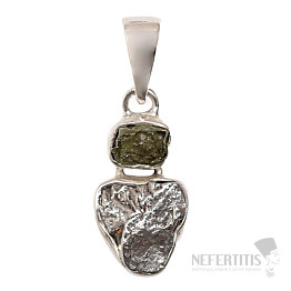 Moldavite and Campo del Cielo meteorite pendant silver Ag 925 LOT14