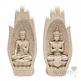 Namaste Mudra Figur mit zwei Buddhas - beige