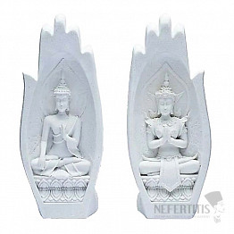 Namaste mudra soška s dvoma Buddhami - biela
