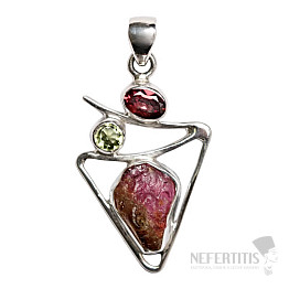 Designer pendant tourmaline watermelon raw silver Ag 925 P158