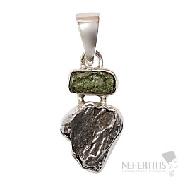 Moldavite and Campo del Cielo meteorite pendant silver Ag 925 LOT16