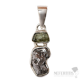 Moldavite and Campo del Cielo meteorite pendant silver Ag 925 LOT19