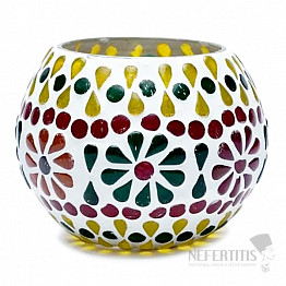 Svietnik sklo na čajové a votívne sviečky okrúhly Mozaika multicolor