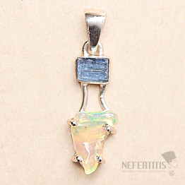 Opál etiopský a modrý kyanit přívěsek stříbro Ag 925 LOT2