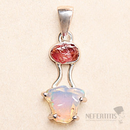 Opál etiopský a turmalín růžový přívěsek stříbro Ag 925 LOT2