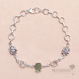 Armband aus Vltavín, Herkimer-Diamant und Campo del Cielo-Meteorit, Silber Ag 925, LOT21