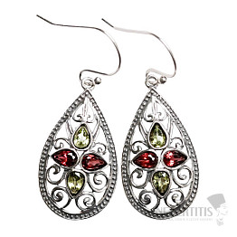 Designer earrings with garnet, silver Ag 925 E210