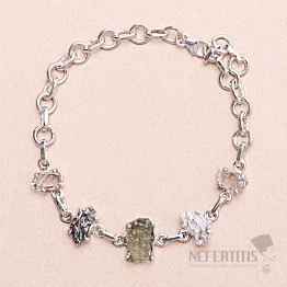 Armband aus Vltavín, Herkimer-Diamant und Campo del Cielo-Meteorit, Silber Ag 925, LOT22