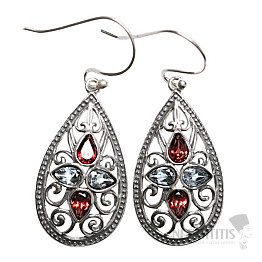 Dizajnové náušnice s granátom striebro Ag 925 E228