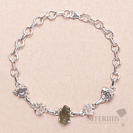 Armband aus Vltavín, Herkimer-Diamant und Campo del Cielo-Meteorit, Silber Ag 925, LOT23