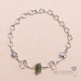 Armband aus Vltavín, Herkimer-Diamant und Campo del Cielo-Meteorit, Silber Ag 925, LOT24