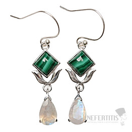 Designer-Ohrringe mit Malachit, Silber Ag 925 E246