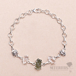 Armband aus Vltavín, Herkimer-Diamant und Campo del Cielo-Meteorit, Silber Ag 925, LOT25