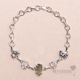 Armband aus Vltavín, Herkimer-Diamant und Campo del Cielo-Meteorit, Silber Ag 925, LOT26
