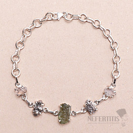 Armband aus Vltavín, Herkimer-Diamant und Campo del Cielo-Meteorit, Silber Ag 925, LOT27