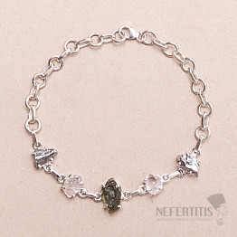 Armband aus Vltavín, Herkimer-Diamant und Campo del Cielo-Meteorit, Silber Ag 925, LOT28