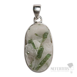 Turmalín zelený v křišťálu přívěsek stříbro Ag 925 P284